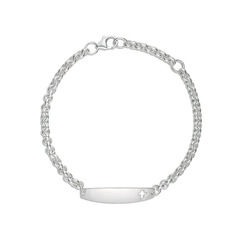 Sterling Silver Belcher Link ID Bracelet with Cutout Cross - BLC09A