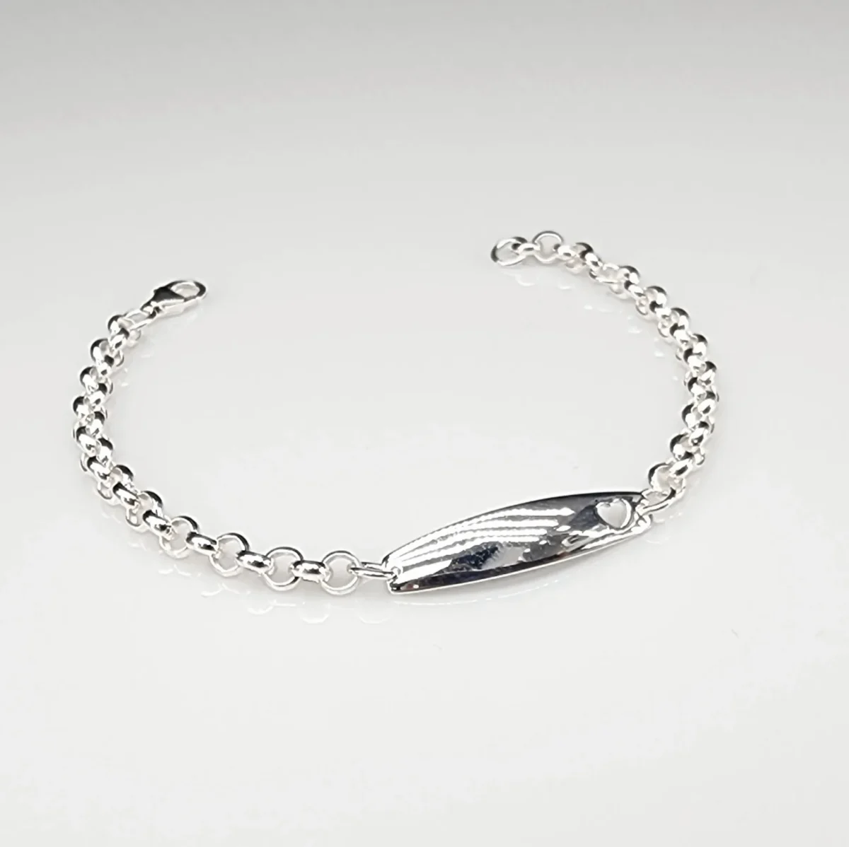 Sterling Silver Belcher Link ID Bracelet with Cutout Heart - BLC08A
