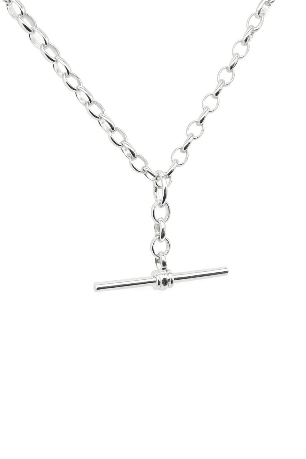 Sterling Silver BO1 Oval Belcher Chain With 25mm Sterling Silver Running T-Bar
