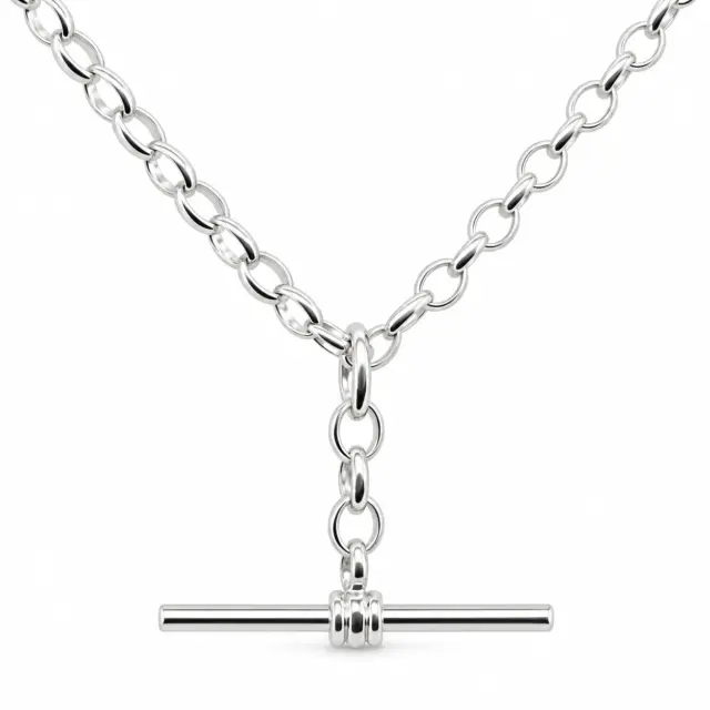 Sterling Silver BO1 Oval Belcher Chain With 25mm Sterling Silver Running T-Bar