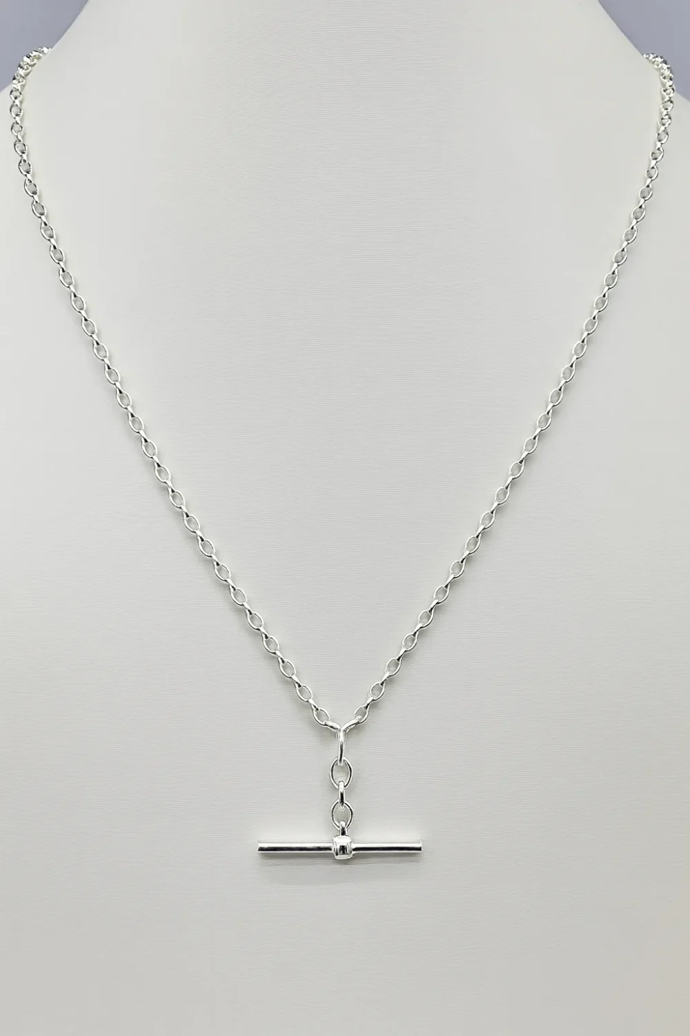Sterling Silver BO1 Oval Belcher Chain With 25mm Sterling Silver Running T-Bar