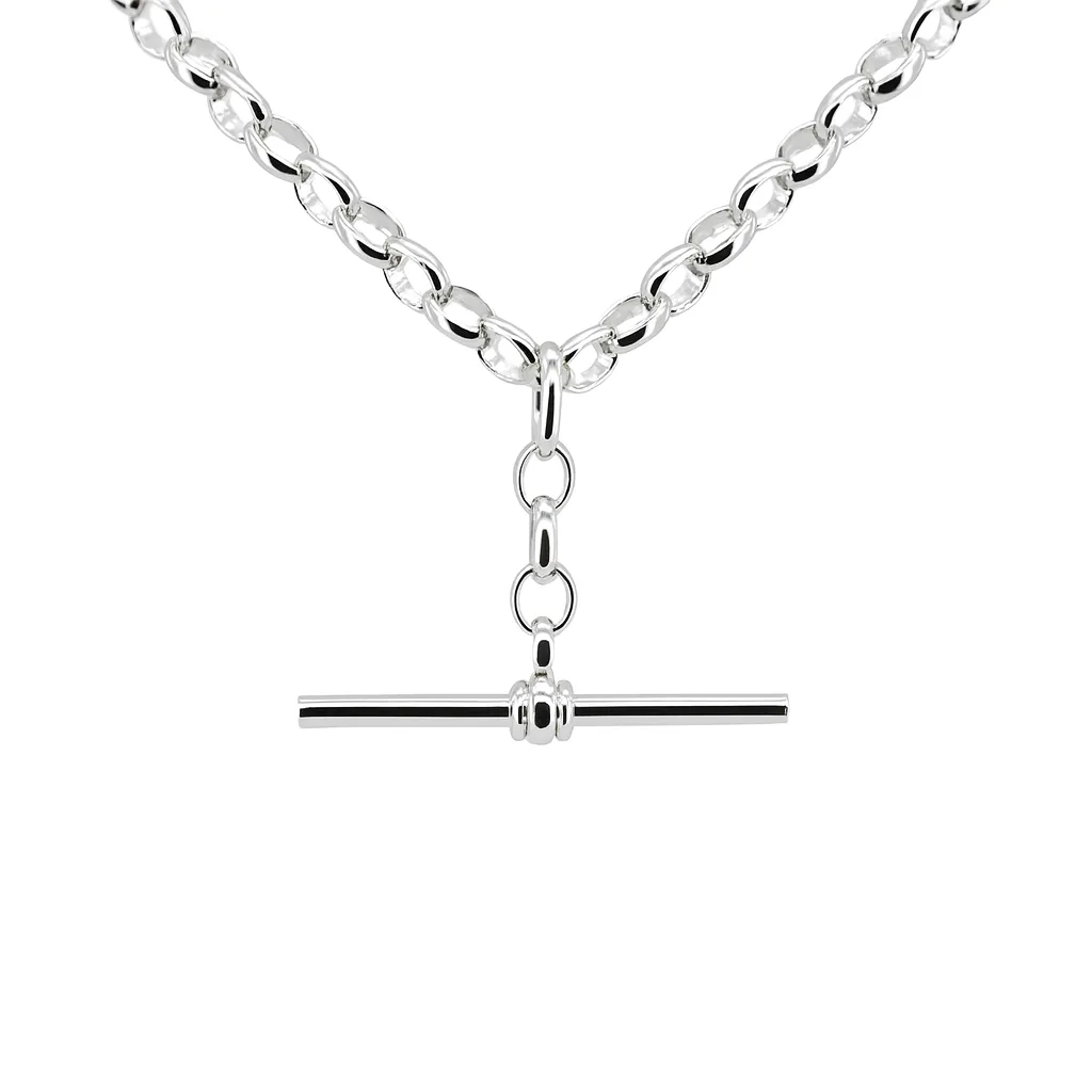 Sterling Silver BO1 Oval Belcher Chain With 25mm Sterling Silver Running T-Bar