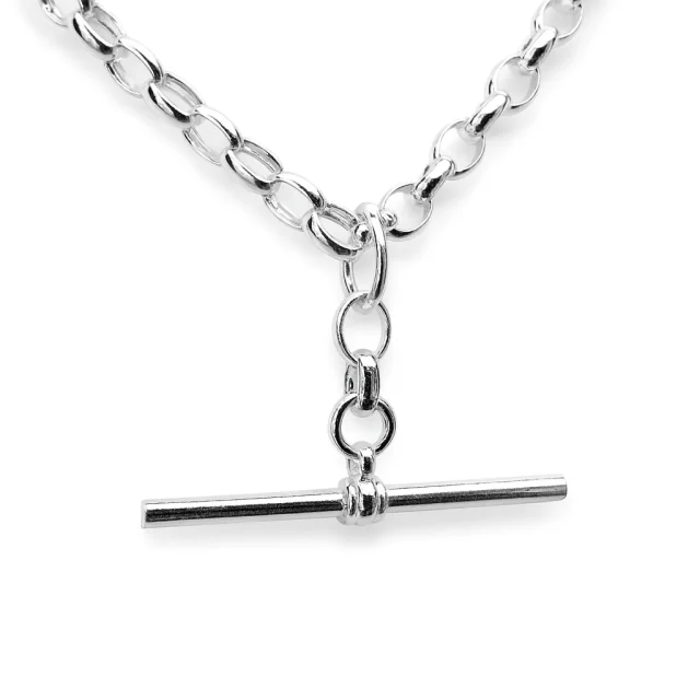 Sterling Silver BO3 Oval Belcher Chain With 35mm Sterling Silver Running T-Bar