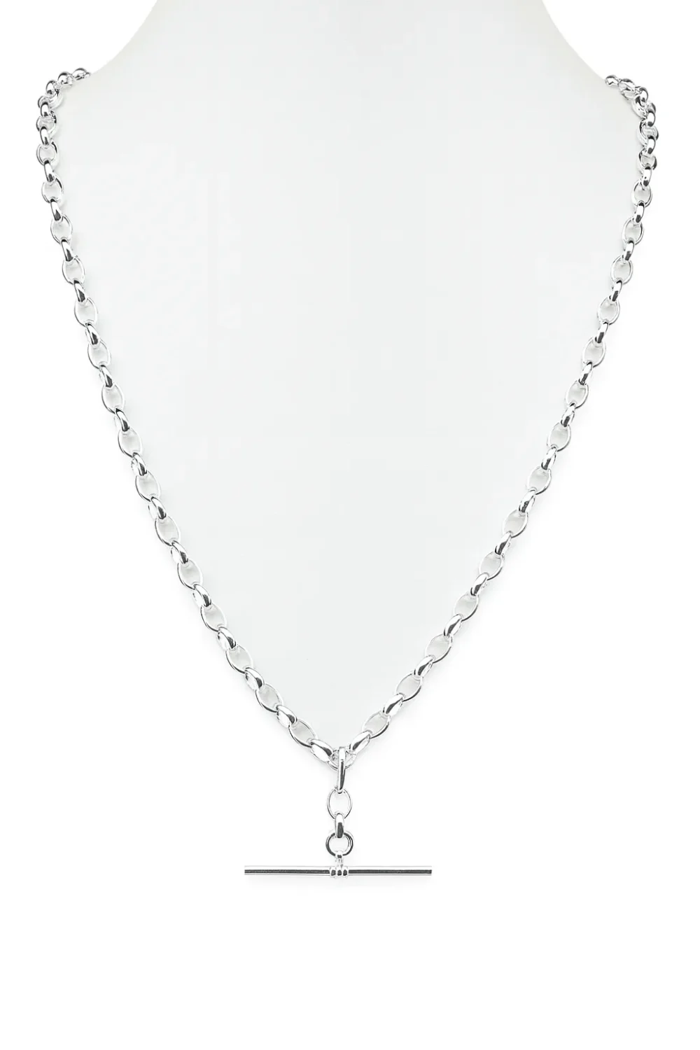 Sterling Silver BO3 Oval Belcher Chain With 35mm Sterling Silver Running T-Bar