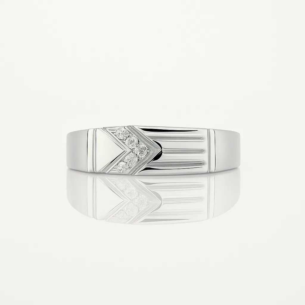 Sterling Silver Chevron Band with Cubic Zirconia – 5.8mm Top Width