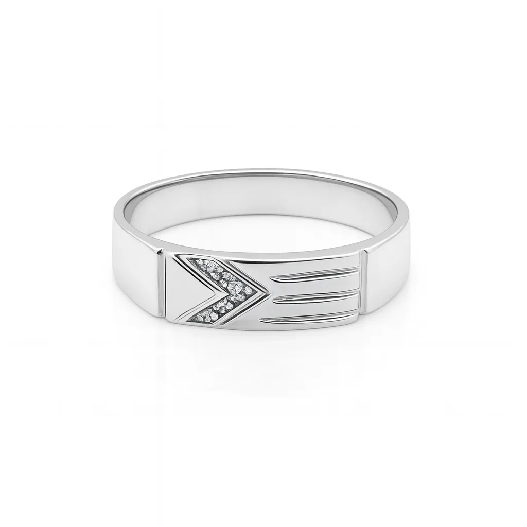 Sterling Silver Chevron Band with Cubic Zirconia – 5.8mm Top Width