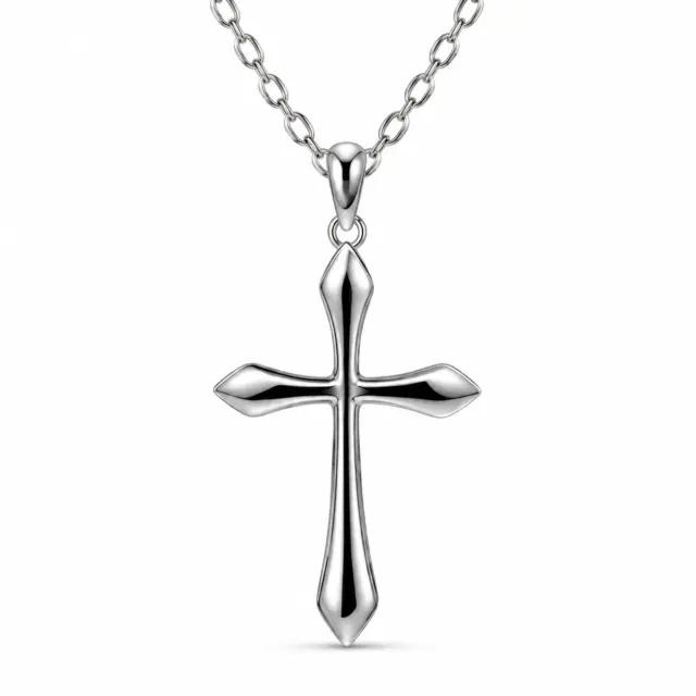 Sterling Silver Cross Pendant Necklace with Adjustable Chain (12.00mm x 17.00mm) - XL022035B