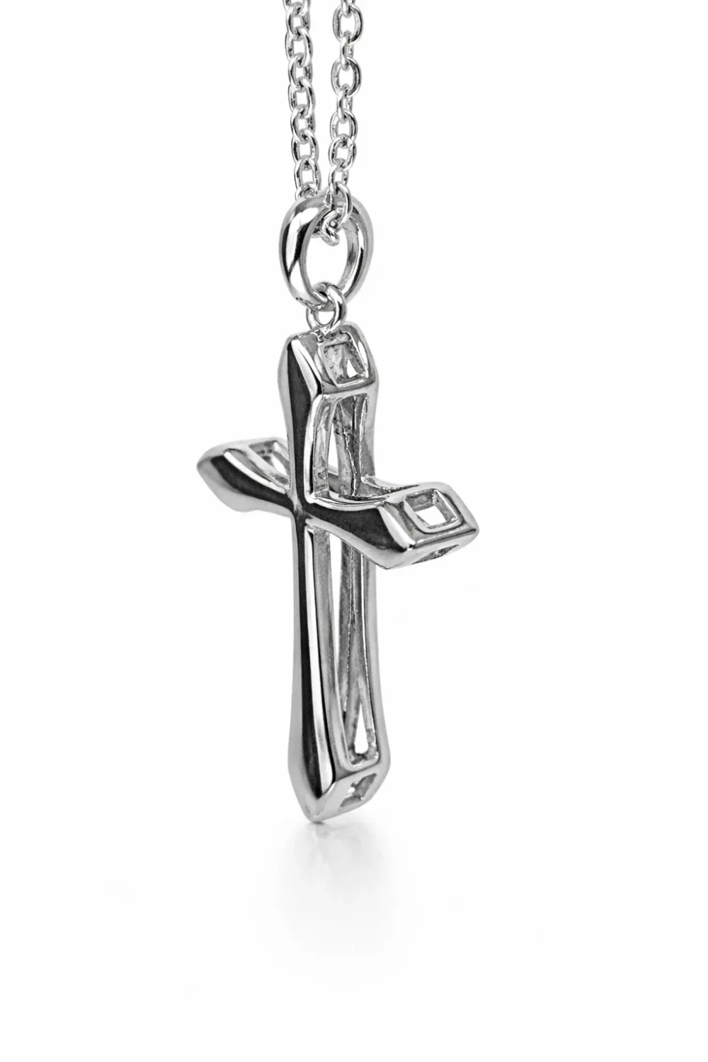 Sterling Silver Cross Pendant Necklace with Adjustable Chain (12.00mm x 17.00mm) - XL022035B