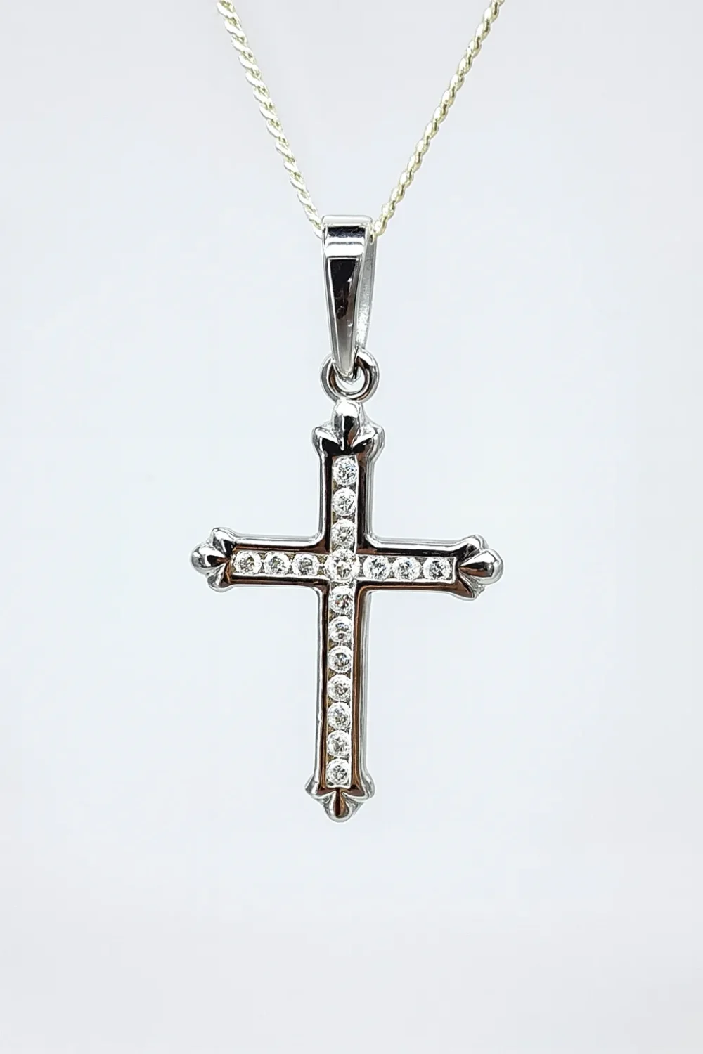 Sterling Silver Cross Pendant with Cubic Zirconia and Complimentary Chain - DJ88741P/5