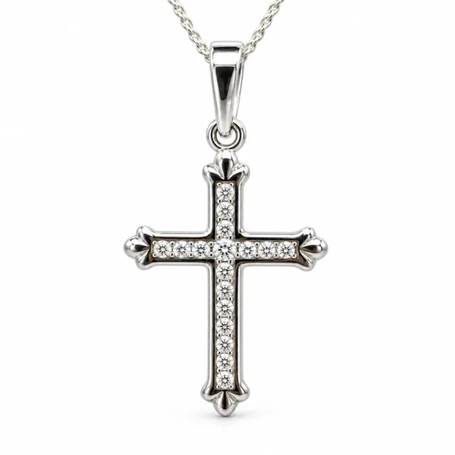 Sterling Silver Cross Pendant with Cubic Zirconia and Complimentary Chain - DJ88741P/5