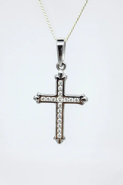 Sterling Silver Cross Pendant with Cubic Zirconia and Complimentary Chain - DJ88741P/5