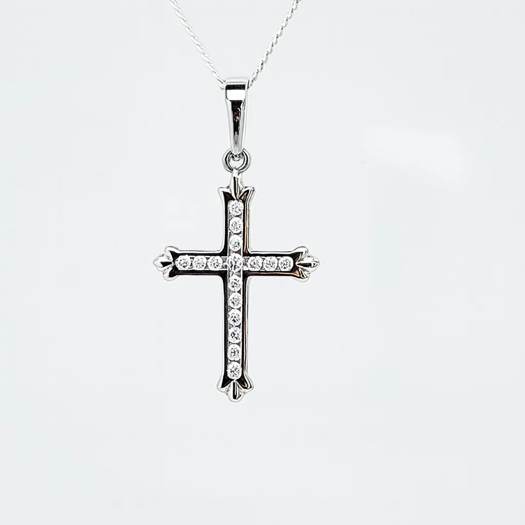 Sterling Silver Cross Pendant with Cubic Zirconia and Complimentary Chain - DJ88741P/5