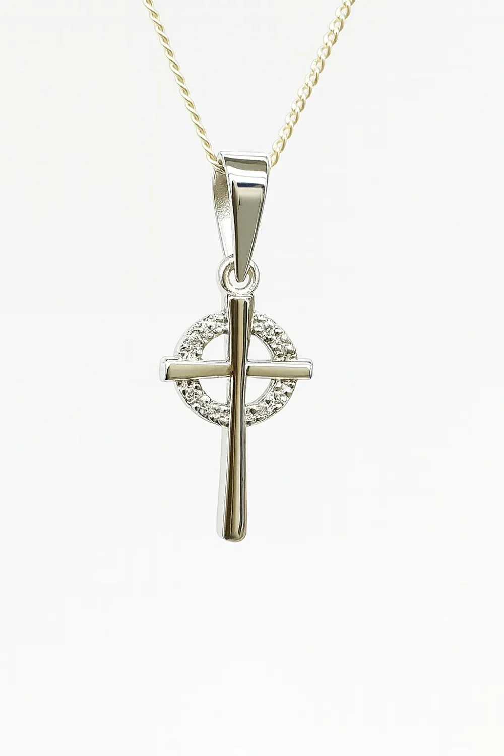 Sterling Silver Cross Pendant with Cubic Zirconia Halo and Complimentary Chain - S119625P/2