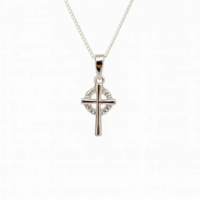 Sterling Silver Cross Pendant with Cubic Zirconia Halo and Complimentary Chain - S119625P/2