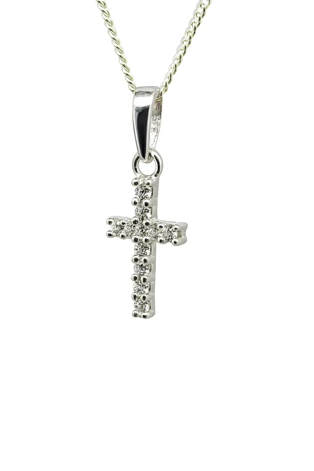 Sterling Silver Cross Pendant with CZ Setting and Complimentary Chain - DJ629345P/10