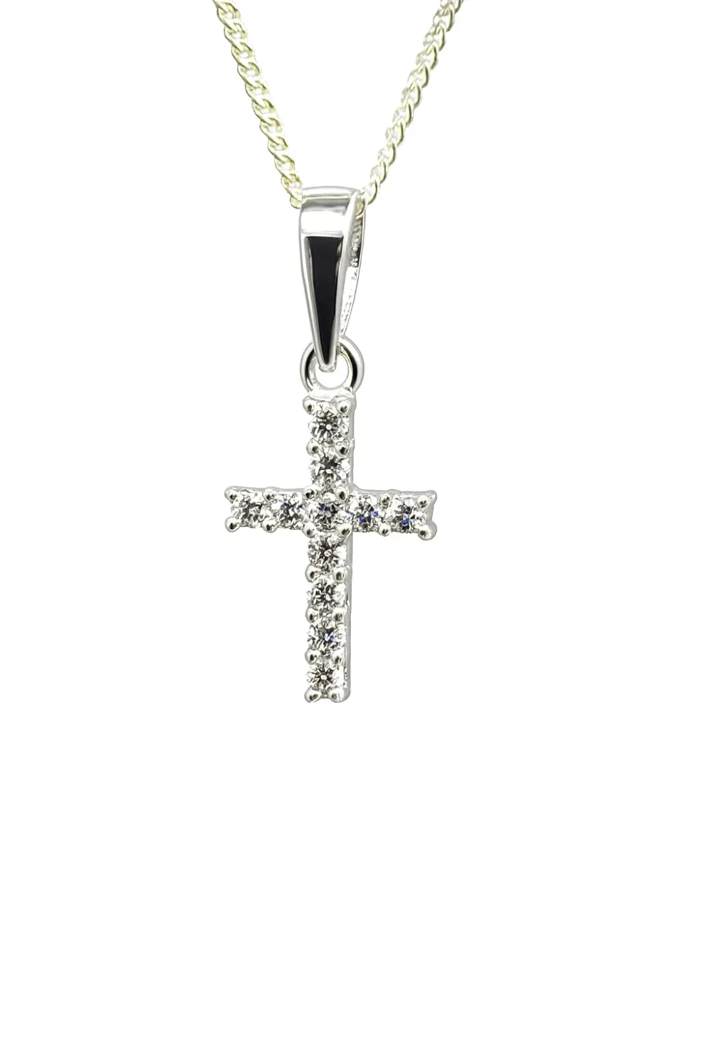 Sterling Silver Cross Pendant with CZ Setting and Complimentary Chain - DJ629345P/10