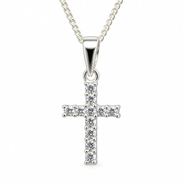 Sterling Silver Cross Pendant with CZ Setting and Complimentary Chain - DJ629345P/10
