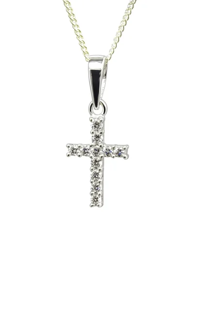 Sterling Silver Cross Pendant with CZ Setting and Complimentary Chain - DJ629345P/10