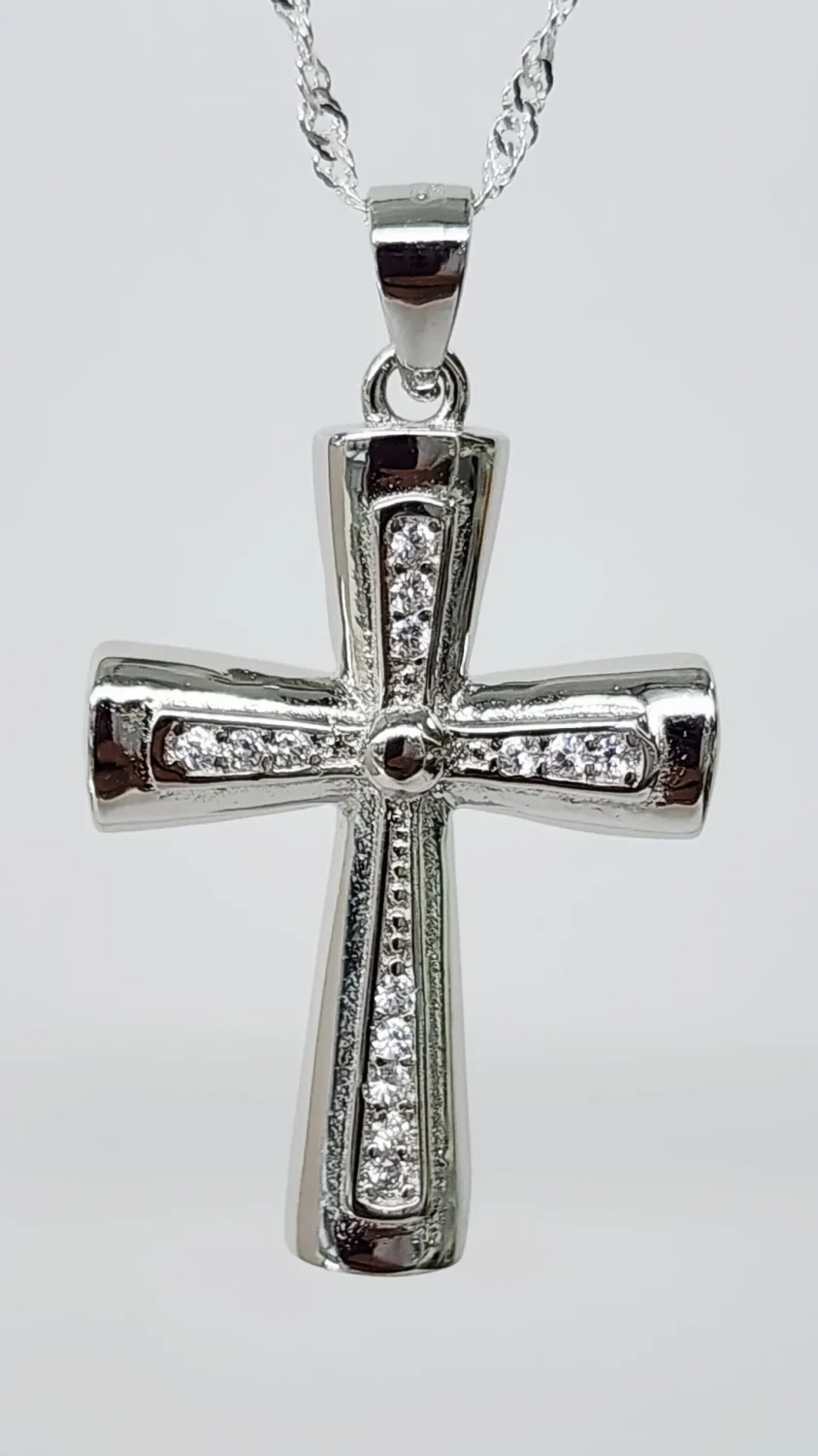 Sterling Silver Cross Pendant with CZ Setting - P00998