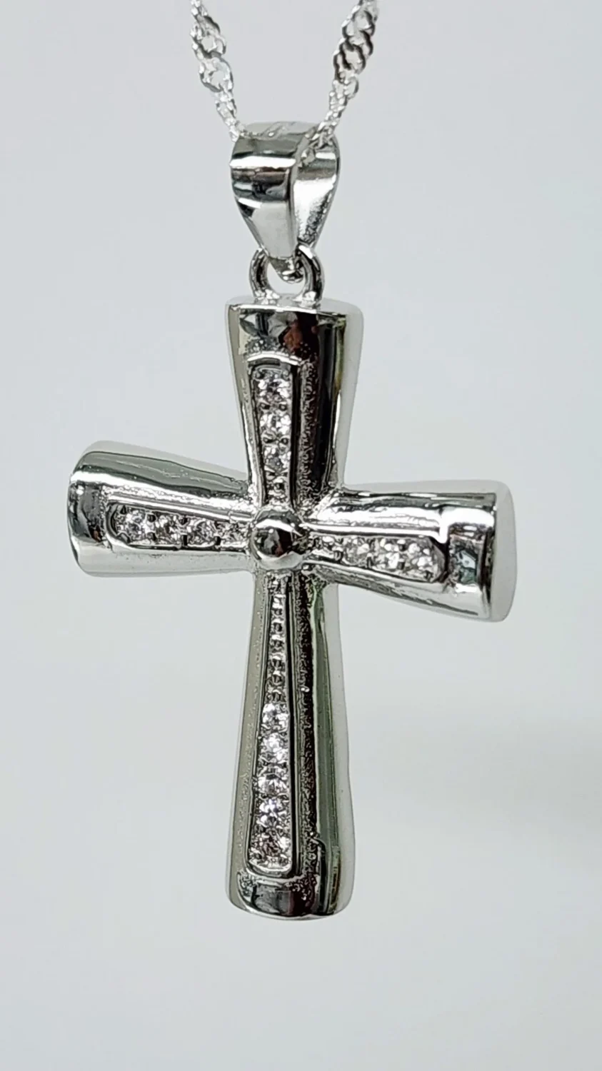 Sterling Silver Cross Pendant with CZ Setting - P00998