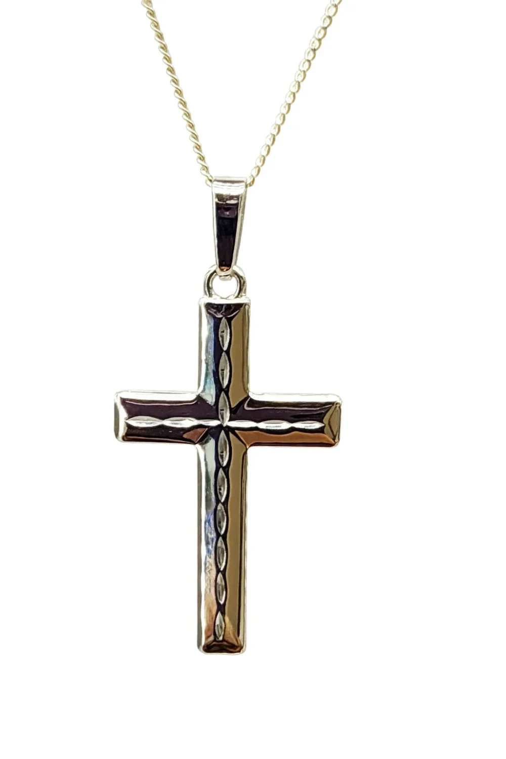 Sterling Silver Cross Pendant with Engraved Centre Design and Complimentary Chain - S108662P/2