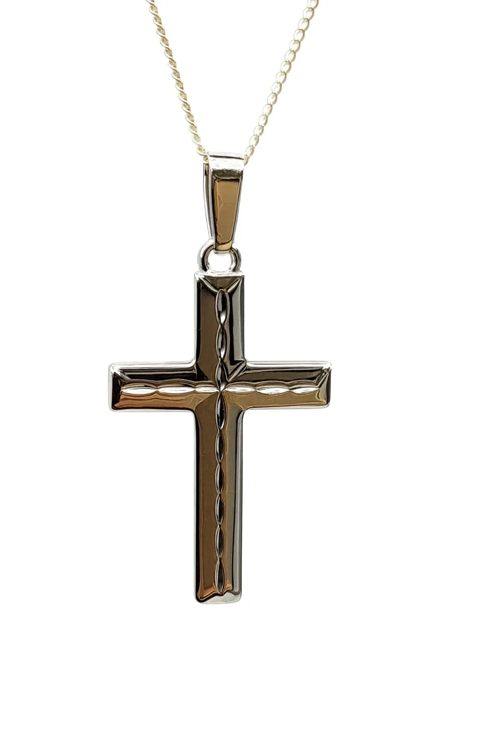 Sterling Silver Cross Pendant with Engraved Centre Design and Complimentary Chain - S108662P/2
