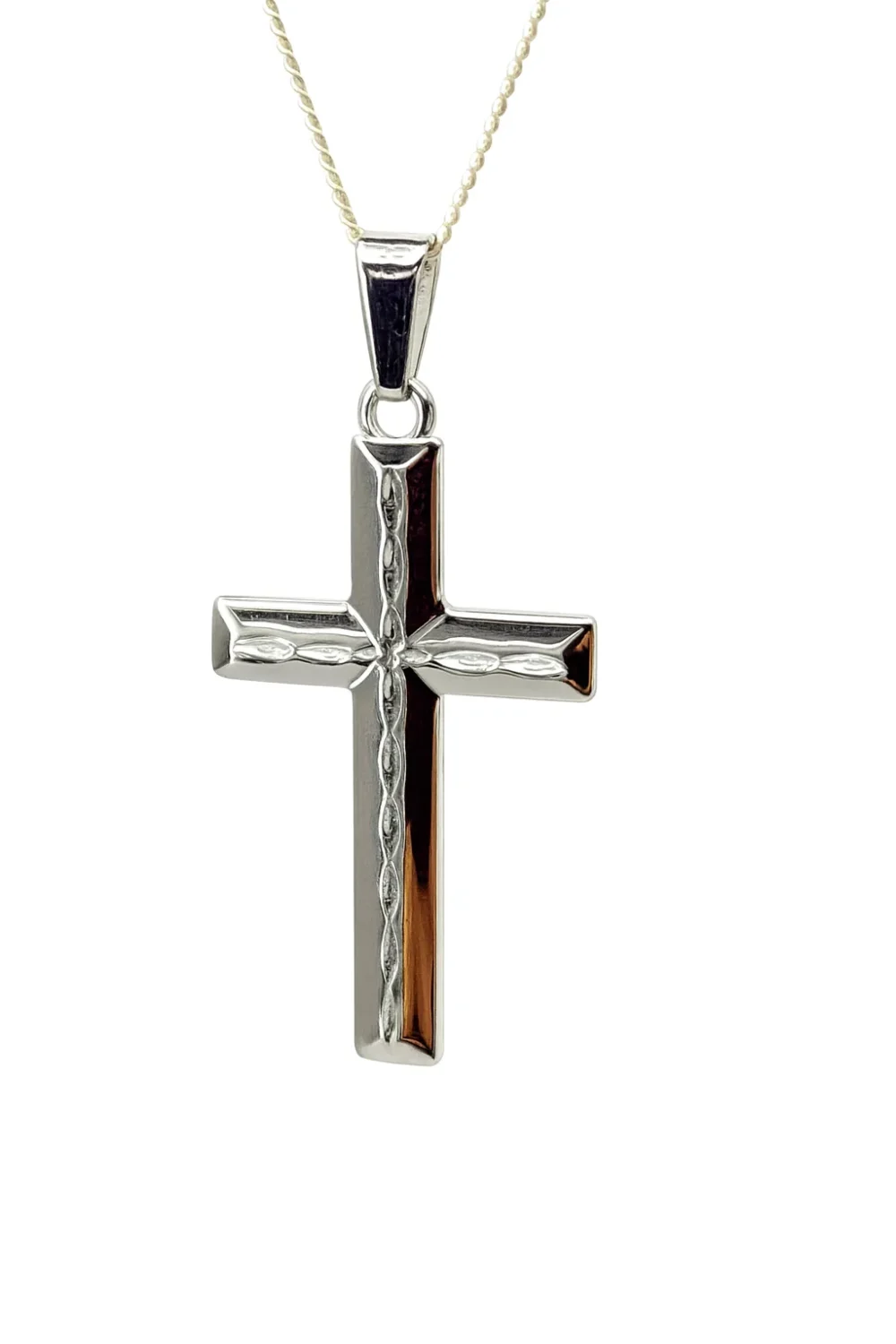 Sterling Silver Cross Pendant with Engraved Centre Design and Complimentary Chain - S108662P/2