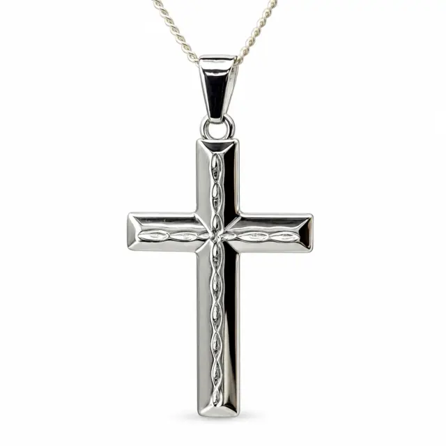 Sterling Silver Cross Pendant with Engraved Centre Design and Complimentary Chain - S108662P/2