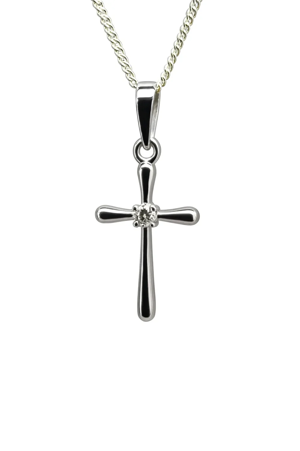 Sterling Silver Cross Pendantwith CZ Setting and Complimentary Chain - S119623P/2