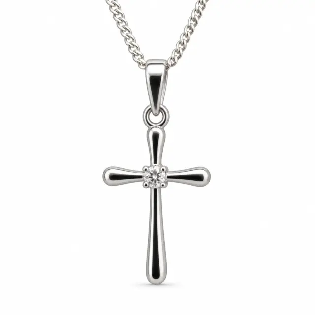 Sterling Silver Cross Pendantwith CZ Setting and Complimentary Chain - S119623P/2