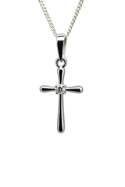Sterling Silver Cross Pendantwith CZ Setting and Complimentary Chain - S119623P/2