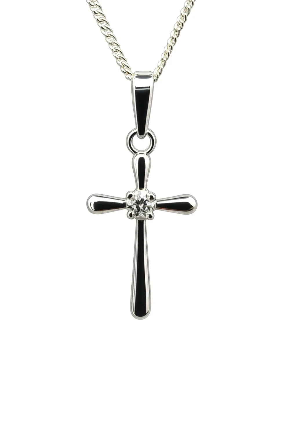 Sterling Silver Cross Pendantwith CZ Setting and Complimentary Chain - S119623P/2