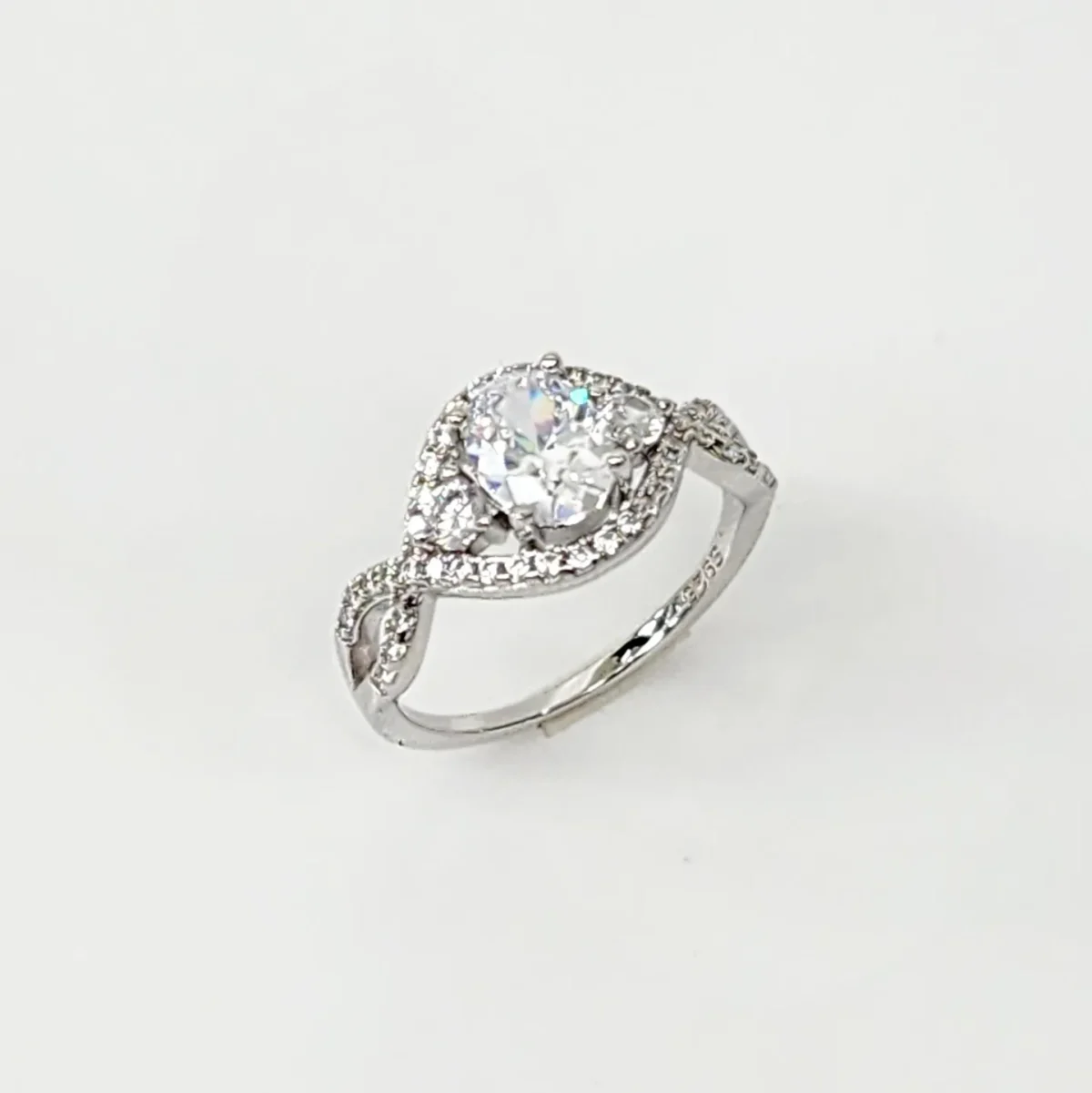 Sterling Silver Crossover Ring With Cubic Zirconia Engagement/Dress Ring