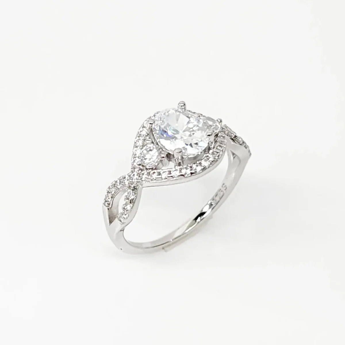 Sterling Silver Crossover Ring With Cubic Zirconia Engagement/Dress Ring