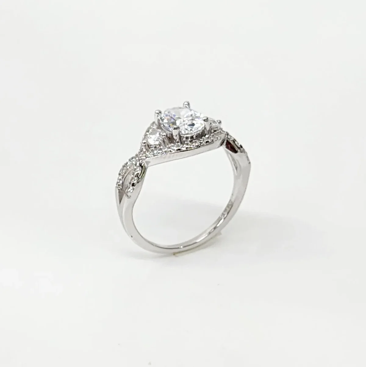 Sterling Silver Crossover Ring With Cubic Zirconia Engagement/Dress Ring