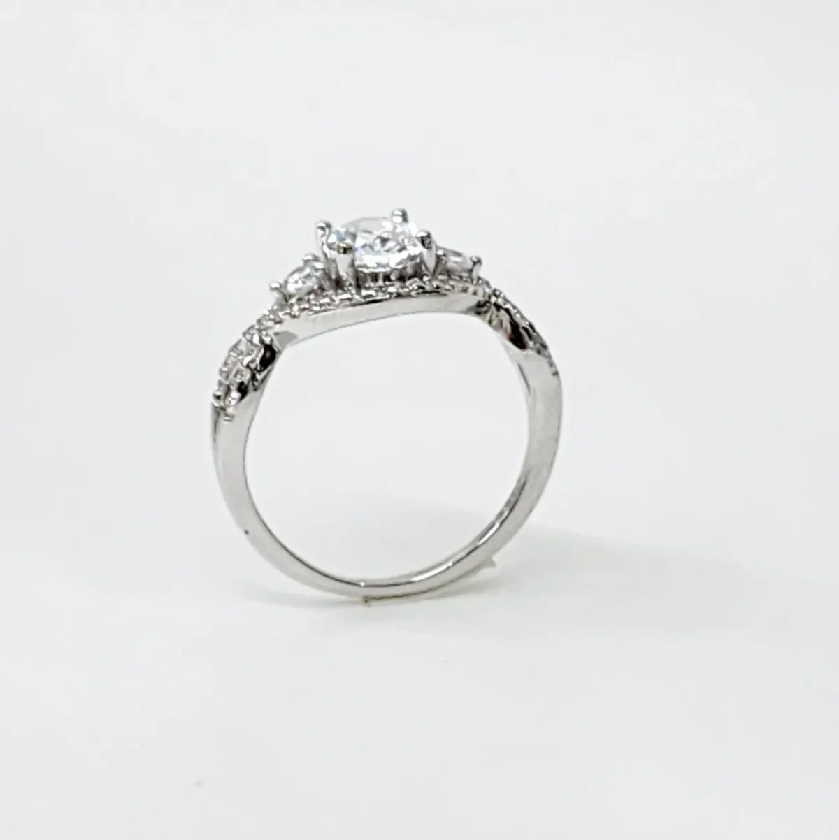Sterling Silver Crossover Ring With Cubic Zirconia Engagement/Dress Ring