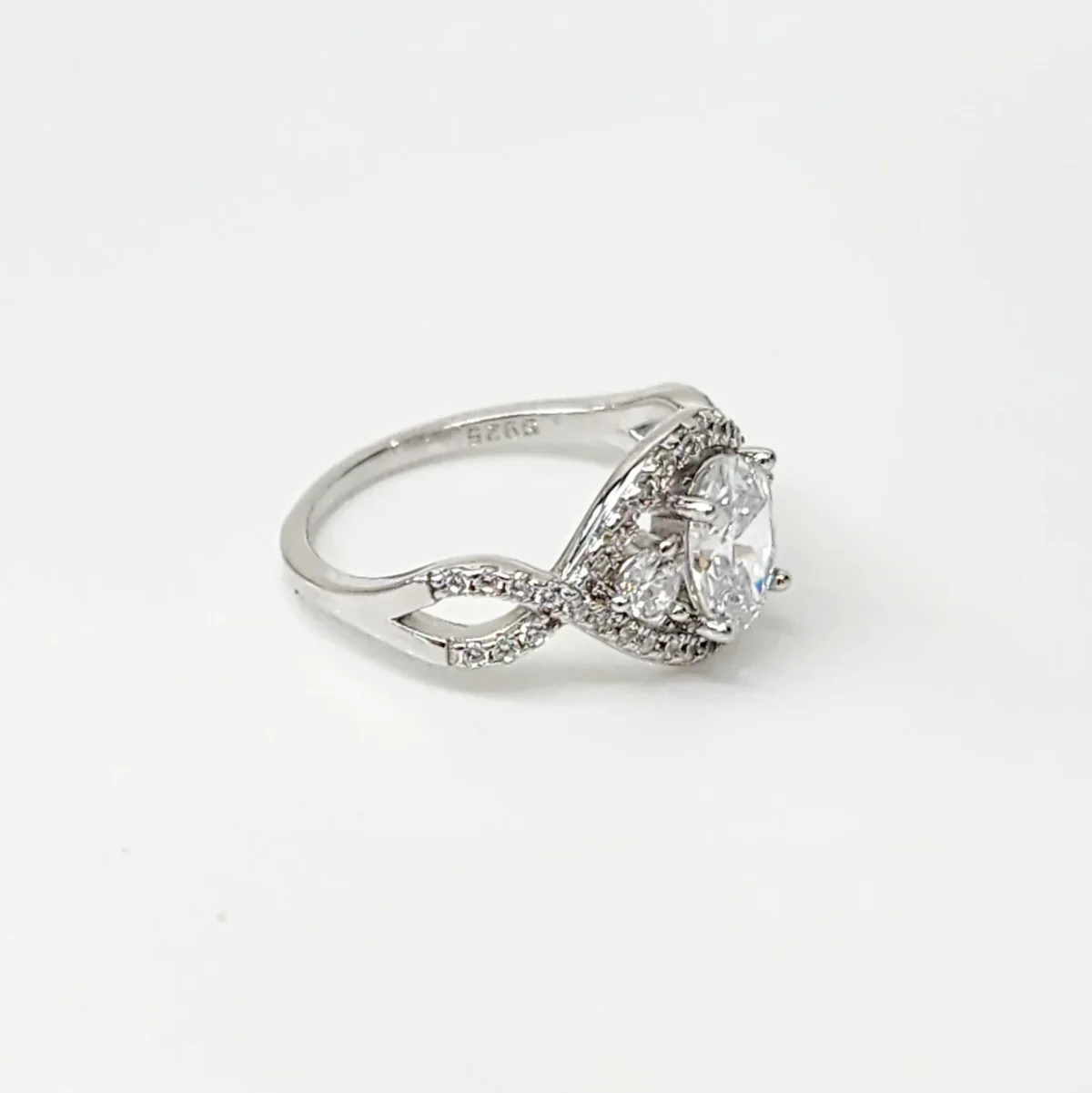 Sterling Silver Crossover Ring With Cubic Zirconia Engagement/Dress Ring