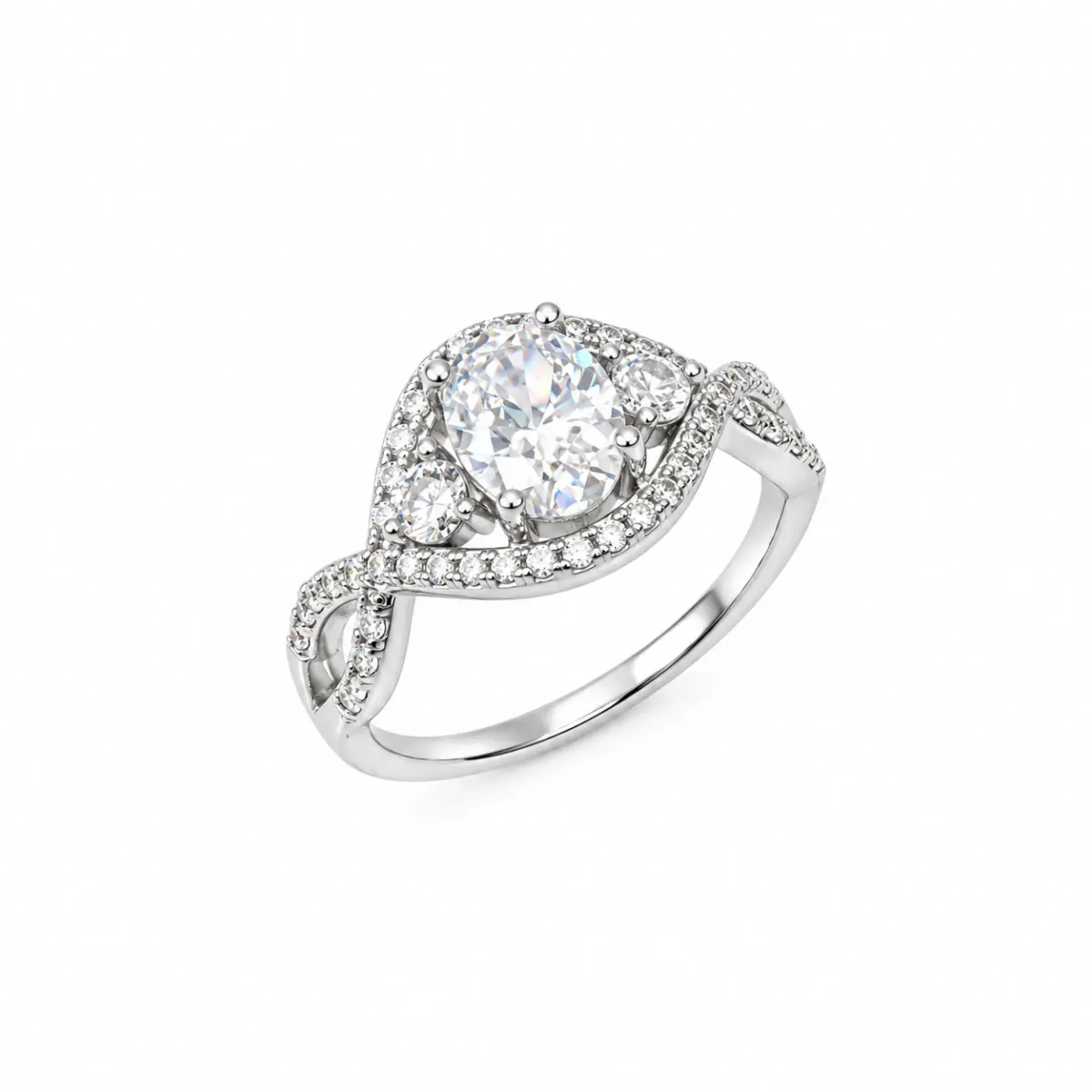 Sterling Silver Crossover Ring With Cubic Zirconia Engagement/Dress Ring