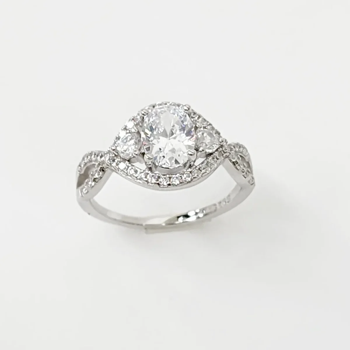Sterling Silver Crossover Ring With Cubic Zirconia Engagement/Dress Ring