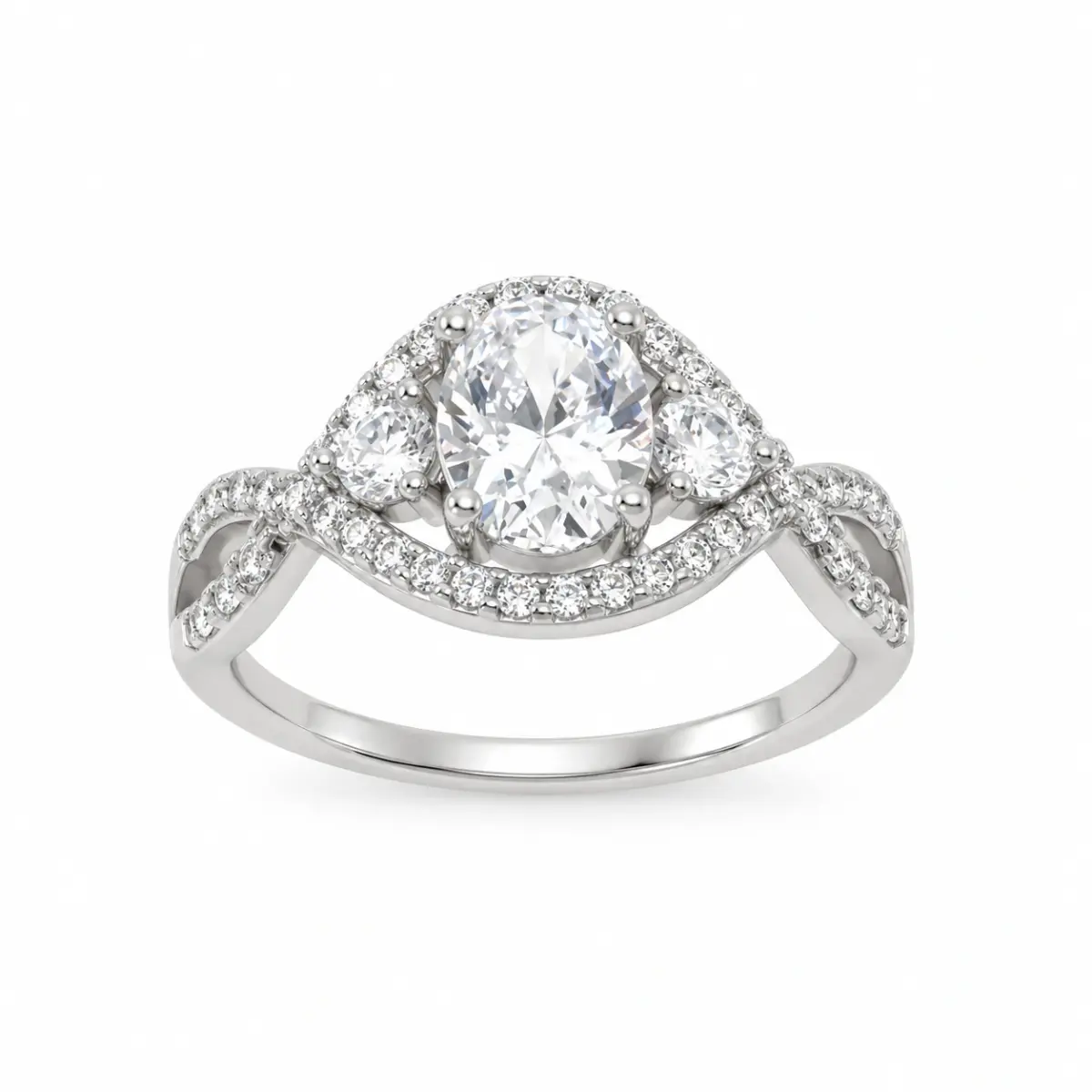 Sterling Silver Crossover Ring With Cubic Zirconia Engagement/Dress Ring