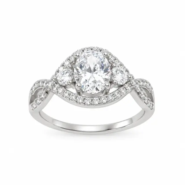 Sterling Silver Crossover Ring With Cubic Zirconia Engagement/Dress Ring