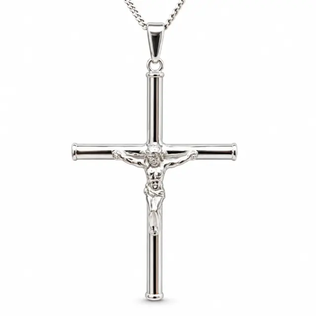 Sterling Silver Crucifix Cross Pendant with Chain - D9030