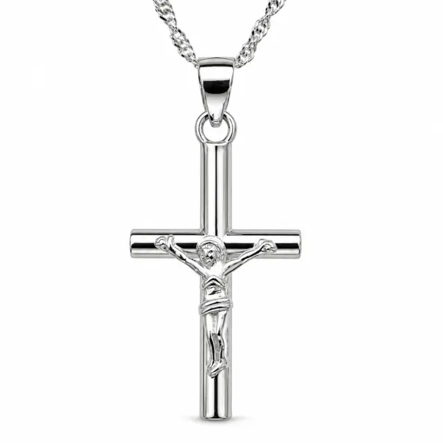 Sterling Silver Crucifix Cross Pendant with Complimentary Sterling Silver Chain – 14mm x 28mm - 18012150