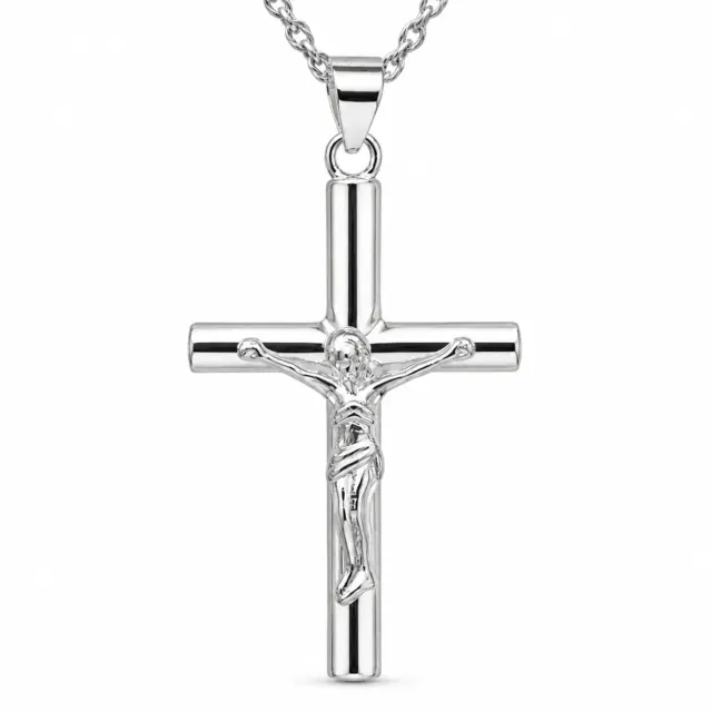 Sterling Silver Crucifix Cross Pendant with Complimentary Sterling Silver Chain – 20mm x 35mm - 18044283