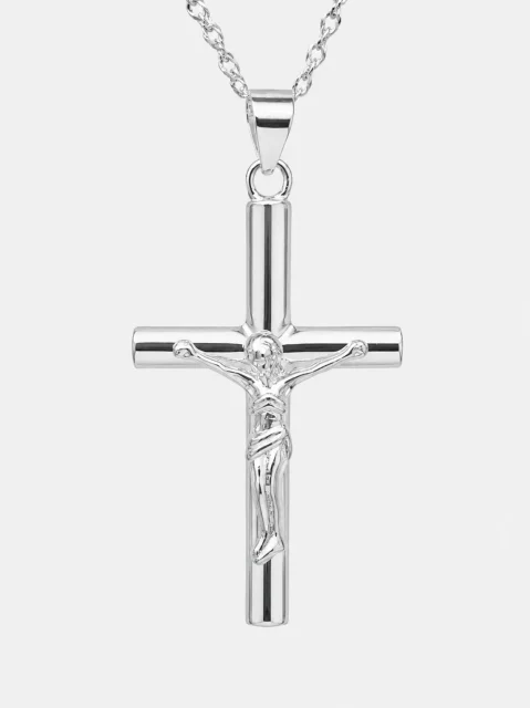 Sterling Silver Crucifix Cross Pendant with Complimentary Sterling Silver Chain – 20mm x 35mm - 18044283