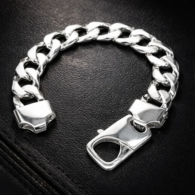 Sterling Silver CU450 Cuban Link Bracelet 17.30mm, Custom Parrot Clasp (High Polish) - SSCU450