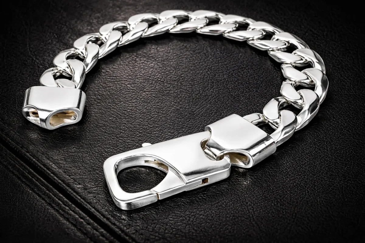 Sterling Silver CU450 Cuban Link Bracelet 17.30mm, Custom Parrot Clasp (High Polish) - SSCU450