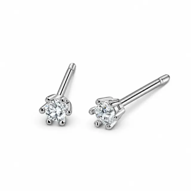 Sterling Silver Cubic Zirconia 2mm Round Stud Earrings