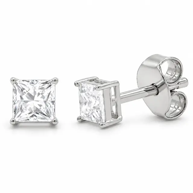 Sterling Silver Cubic Zirconia 3x3mm Square 4 Claw Stud Earrings