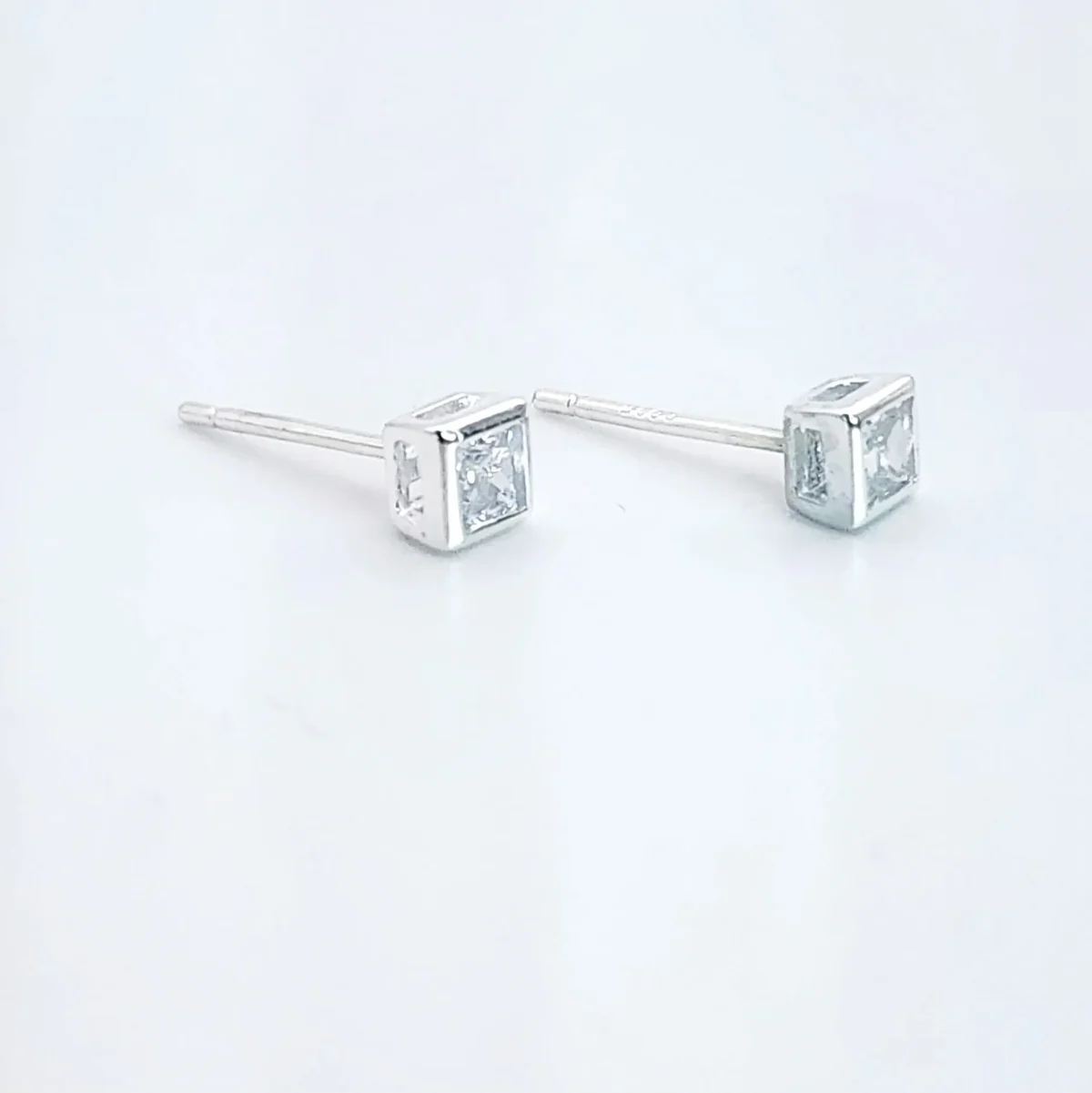 Sterling Silver Cubic Zirconia 3x3mm Square Stud Earrings